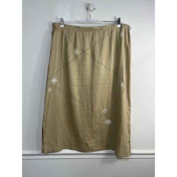 Annie Alexander Linen Skirt Jacket Top Khaki 22W Plus Cottagecore Vintage Retro - Picture 2 of 16